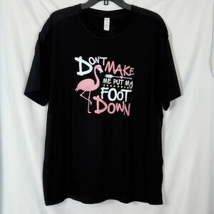 Black Graphic T-Shirt With Pink Flamingos, NWOT, Short Sleeves. Size XL